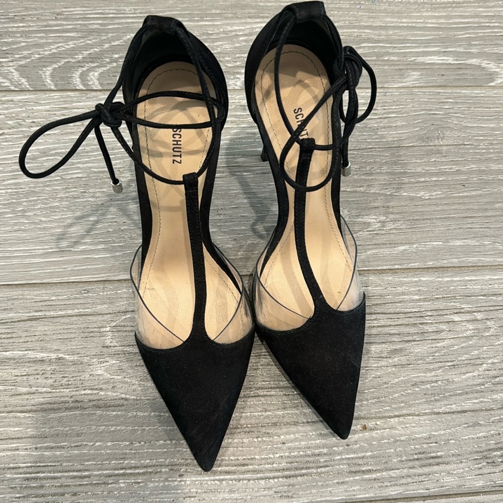 Schutz size 7 black T strap high heels